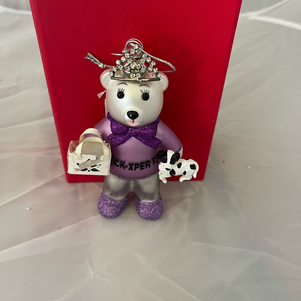 Purple and Silver Bear Figurine with Tiara